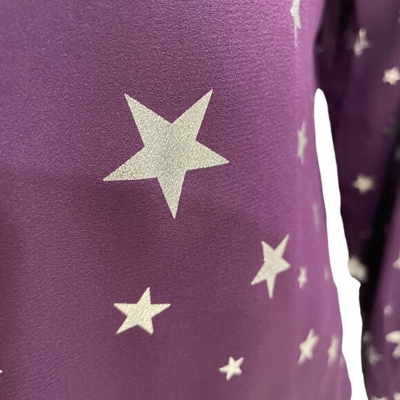 Allegra K Star Print Blouse Purple, Celestial Casual Chic Office Party Festival - Picture 8 of 11